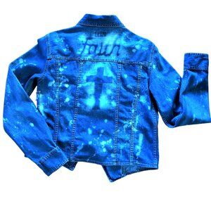 Upcycled Bleached Jean Jacket, Women Size 6: Reworked Distressed, Faith Inspired
